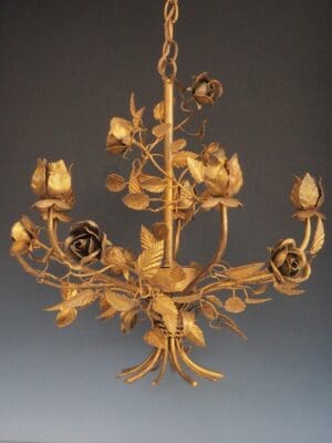 Large Hans Kogl Rose Chandelier | Vintage Italian Brass Floral Lighting
