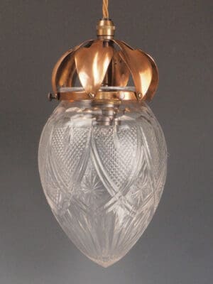 Antique Pendant Light with Cut Glass Crystal Globe & Copper Leaf Gallery