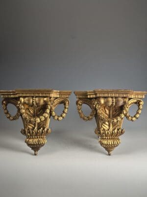 Pair of Antique French Rococo Giltwood Wall Shelves