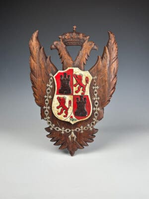 King Charles Spanish Toledo Coat of Arms – Hand-Carved Double-Headed Eagle Heraldic Shield