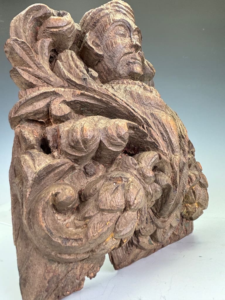 Fine 18th Century Indian Carved Hardwood Architectural Fragment Featuring a Noble Figure