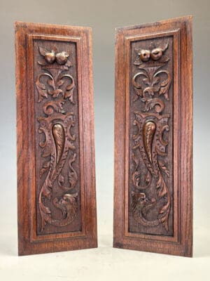 Pair of 18th-Century English Carved Oak Panels with Mystic Dolphins