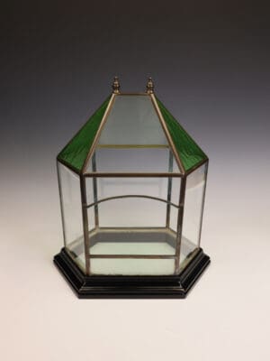 Victorian Brass & Stained Glass Hexagonal Terrarium / Display Case