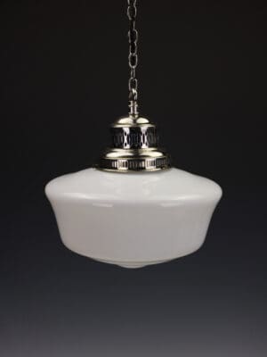 Fine Antique Opaline Pendant Light with Silver-Plated Gallery