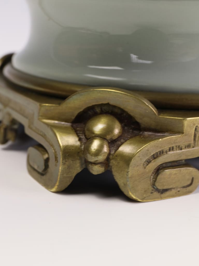 Fine French Celadon Table Lamp with Gilt Bronze Mounts &mdash; Stamped Paris