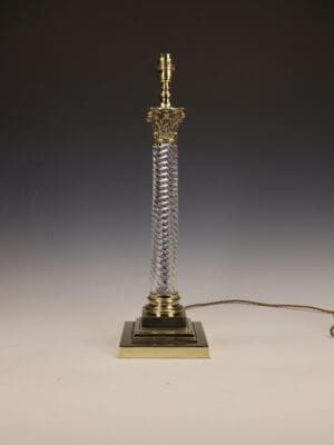 Magnificent Large Cut-Glass Spiral-Rib Corinthian Column Table Lamp