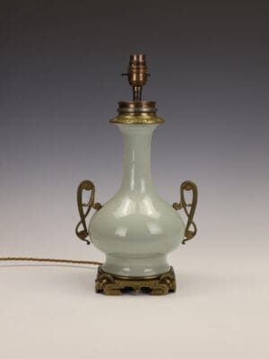 Fine French Celadon Table Lamp with Gilt Bronze Mounts — Stamped Paris
