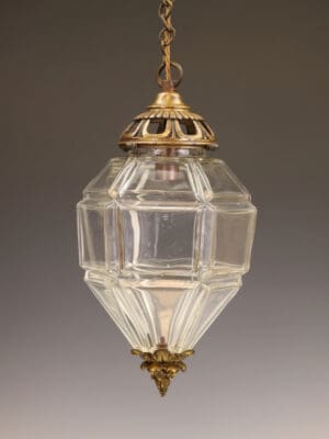 Elegant Early 20th Century Faceted Glass Hall Lantern with Original Brass Mounts