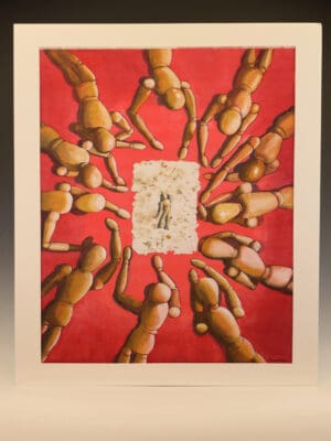 Derek Carruthers (1935–2021) – Untitled (Central Figure Surrounded by Mannequins) – Original Watercolour, Signed