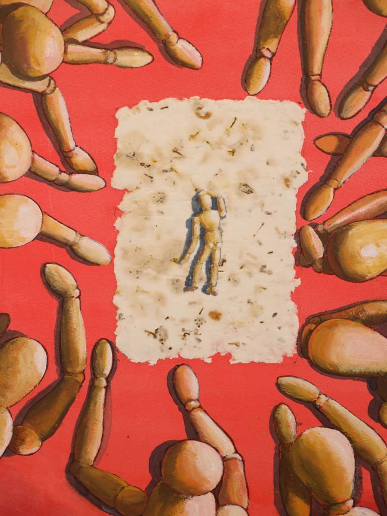 Derek Carruthers (1935&ndash;2021) &ndash; Untitled (Central Figure Surrounded by Mannequins) &ndash; Original Watercolour, Signed