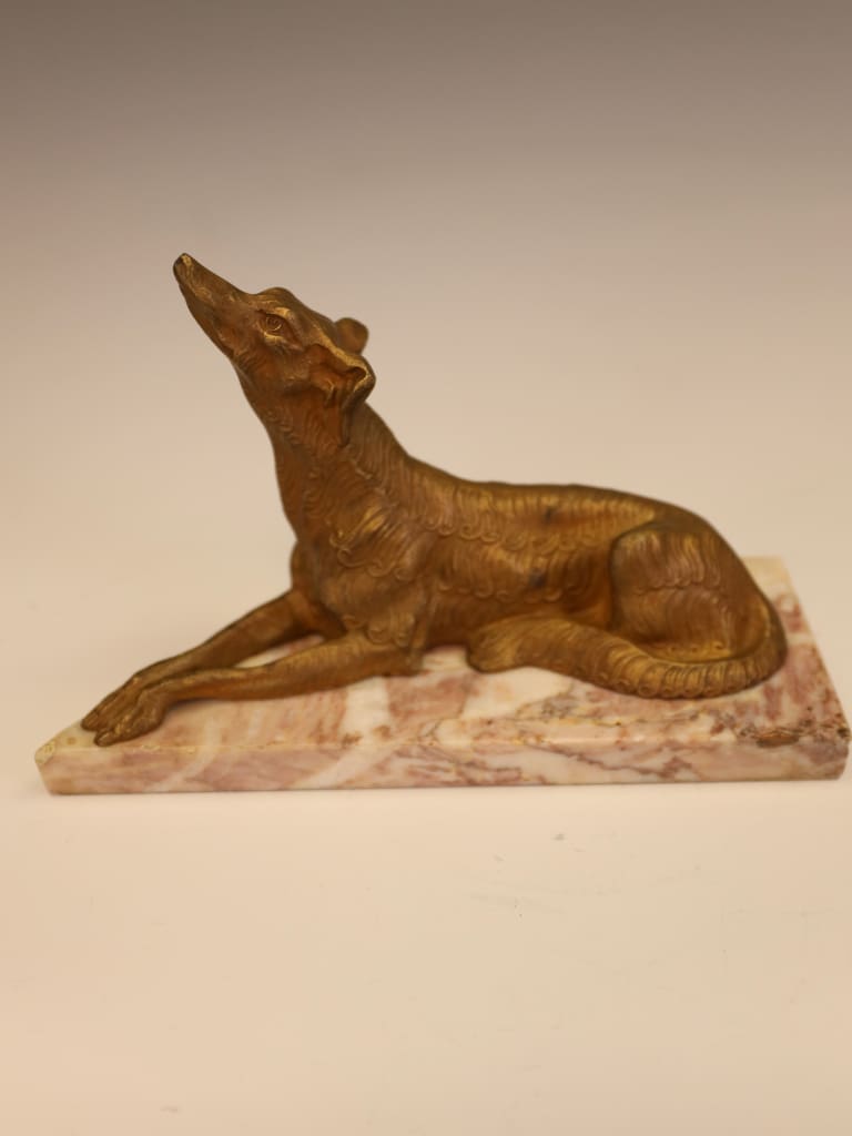A Fine Pair of French Art Deco Gold-Patinated Saluki Sculptures