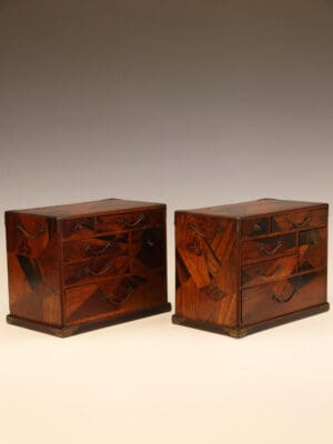 Rare Matching Pair of Japanese Meiji Period ‘Hakone’ Marquetry Kodansu
