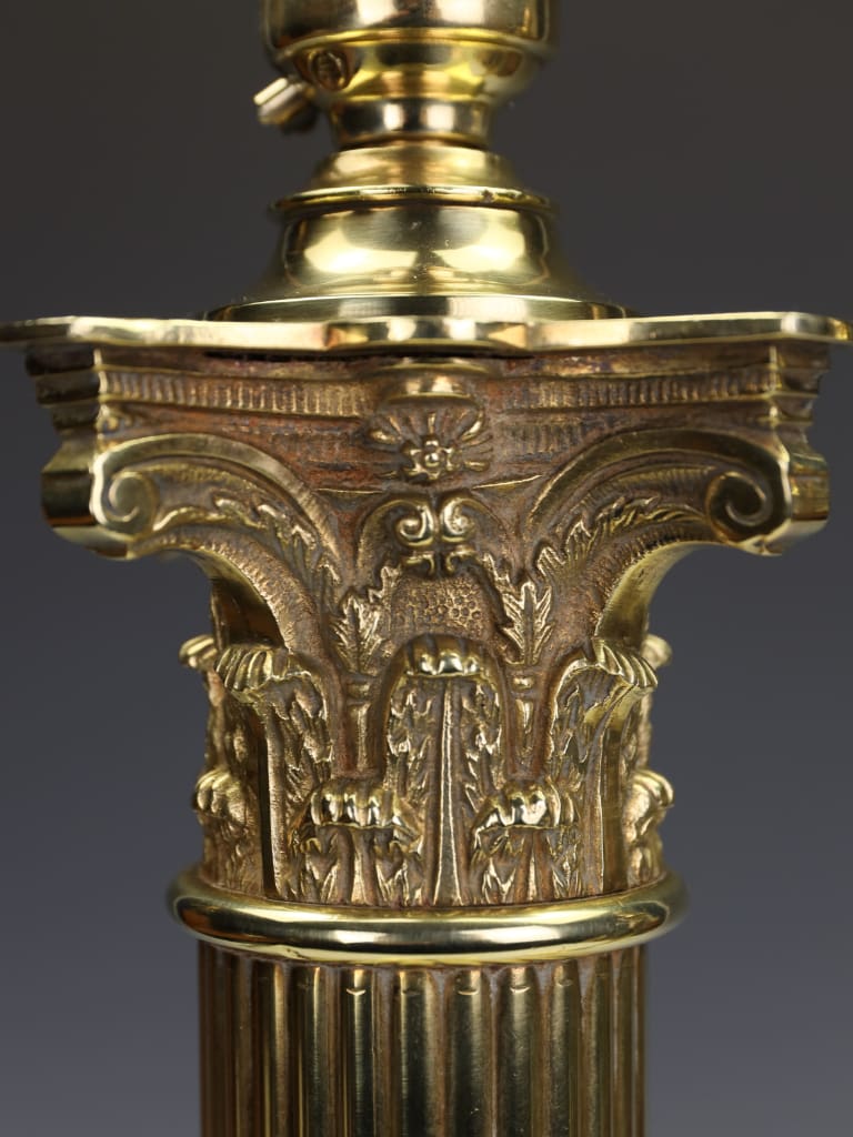 A Magnificent Pair of 19th Century Brass Corinthian Column Table Lamps