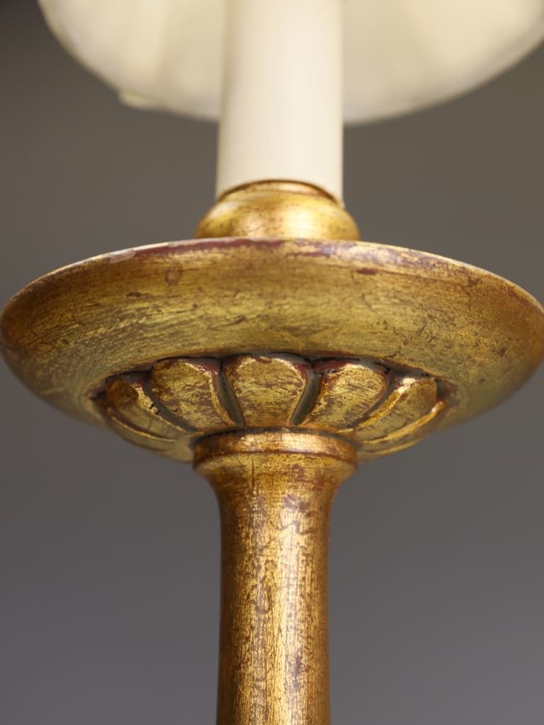An Elegant Pair of 19th Century French Gilt Wood Candlestick Lamps