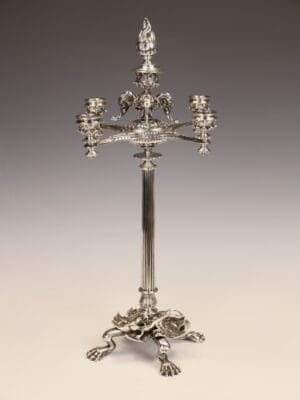 Exceptional Silver-Plated Five-Light Table Candelabrum with Elephant and Lizard Motifs, Circa 1880