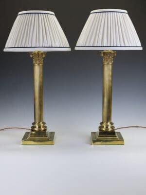 A Magnificent Pair of 19th Century Brass Corinthian Column Table Lamps