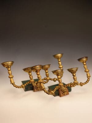 Rare and Important Pair of Italian 18th Century Giltwood Four-Arm Sconces