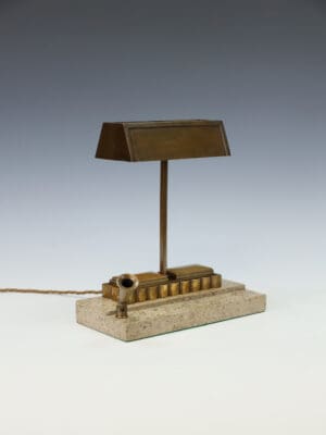 An Original Art Deco Bronze Desk Lamp with Fossiliferous Limestone Base