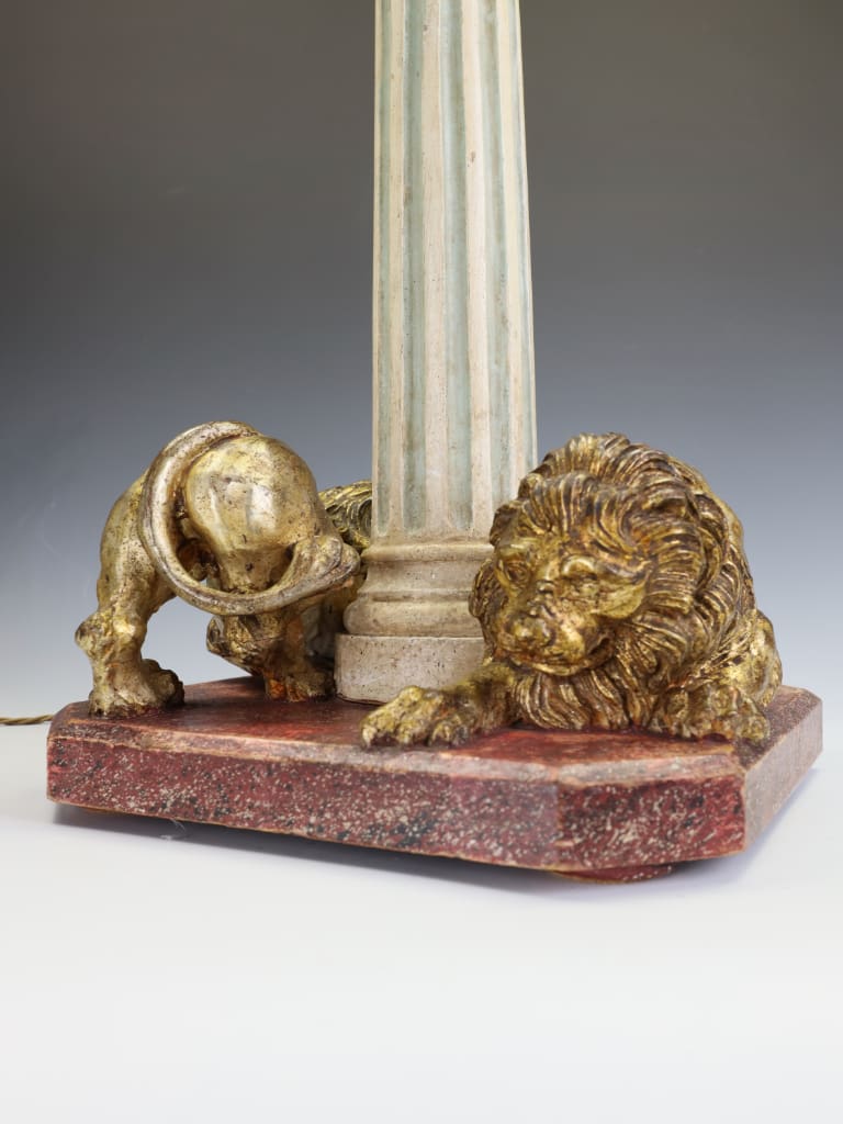 Grand Tour Gilt Lion & Fluted Column Table Lamp