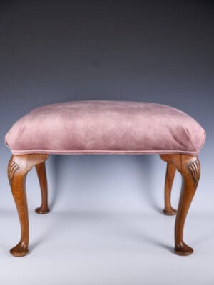 Queen Anne Style Carved Dressing Table Stool in Pink Velvet