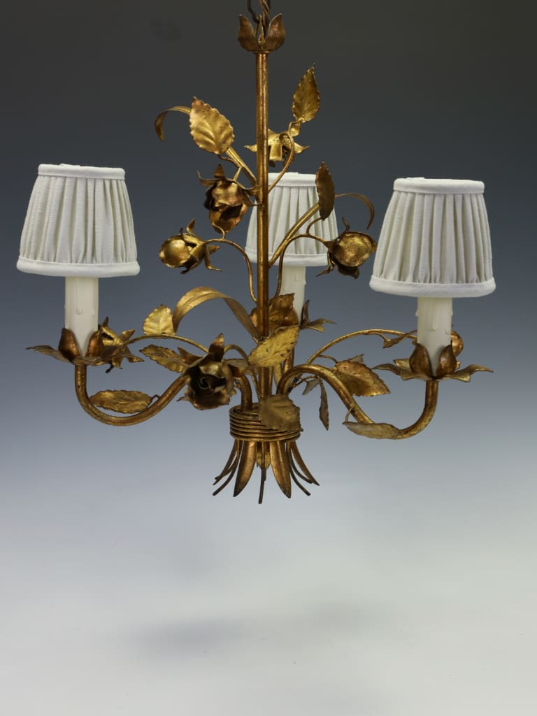 Hans K&ouml;gl Hollywood Regency Gilt Rose & Wheat Chandelier