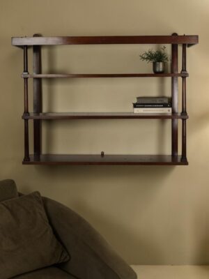 Antique Edwardian Inlaid Mahogany Three-Tier Wall Shelf | Elegant Sheraton Revival Hanging Plate Rack & Bookcase, c.1905