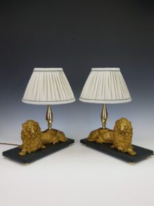 Magnificent Pair of Gilt Bronze Lion Table Lamps by Henri Picard
