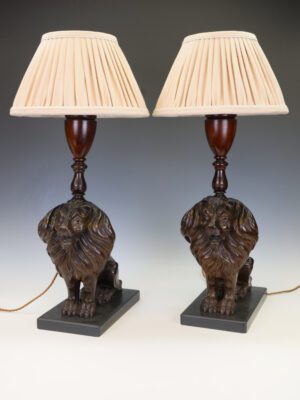 The Guardian’s Glow: A Pair of Grand 19th-Century Walnut Lion Lamps