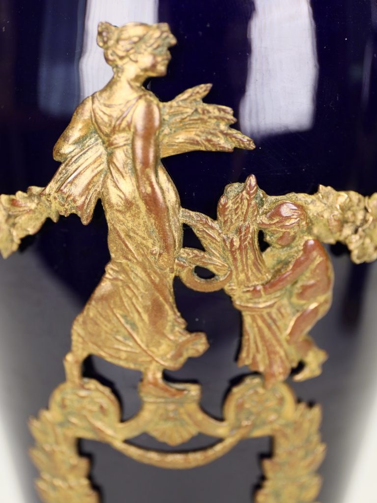 Pair of Antique 19th Century French S&egrave;vres Style Cobalt Blue Porcelain Vases