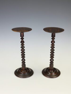 Pair of Antique 19th Century Penwork Display Stands | Faux-Calamander Faux-Bois Turned Wood Watch Tazzas, c.1860