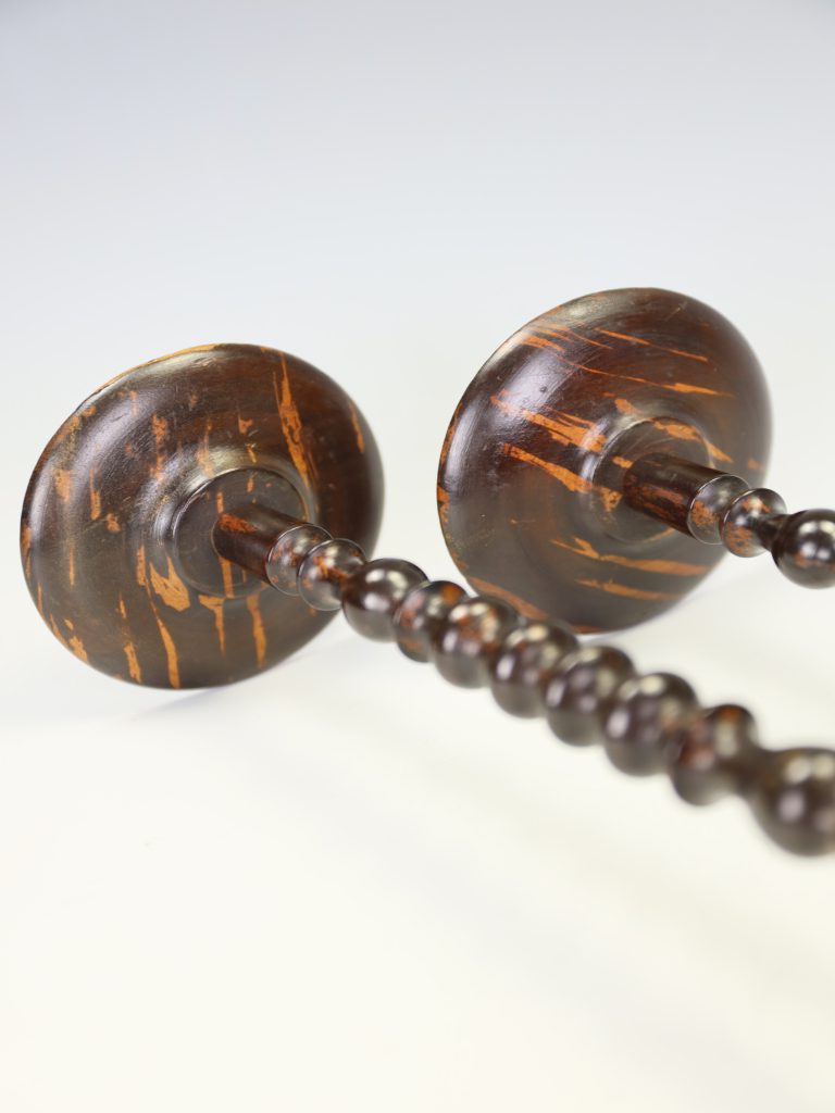 Pair of Antique 19th Century Penwork Display Stands | Faux-Calamander Faux-Bois Turned Wood Watch Tazzas, c.1860