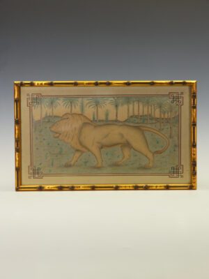 Fine 19th Century French Orientalist Colored Pencil Study of a Lion in a Palm Jungle