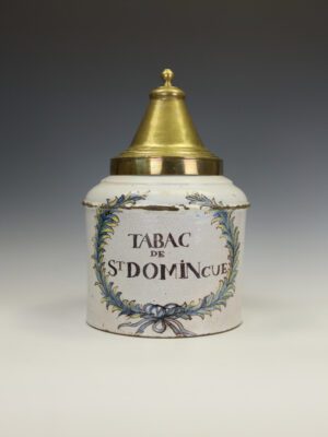 Fine 19th Century French Faience Blue & White Ceramic Tobacco Jar, ‘Tabac’
