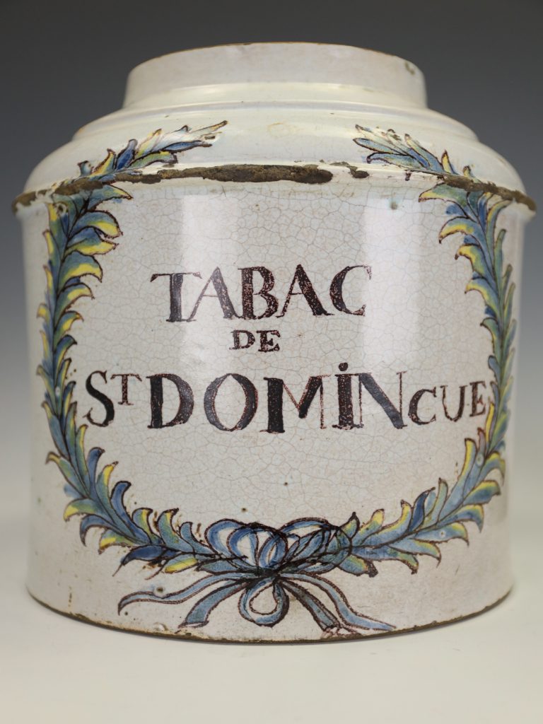 Fine 19th Century French Faience Blue & White Ceramic Tobacco Jar, &lsquo;Tabac&rsquo;