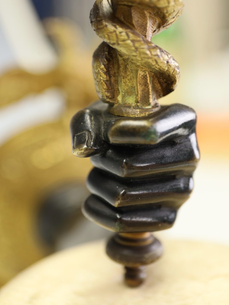 French Empire Ormolu & Patinated Bronze 3-Light Wall Sconce, Arm Holding Caduceus