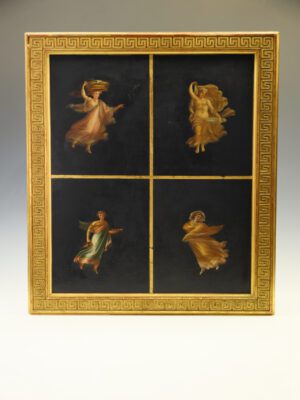 19th Century Neoclassical Oil Painting of Dancing Nymphs, Gilt Greek Key Frame
