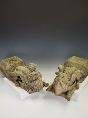 Imposing Pair of Victorian Gothic Revival Limestone Tetramorph Corbels, Harrogate, c.1870