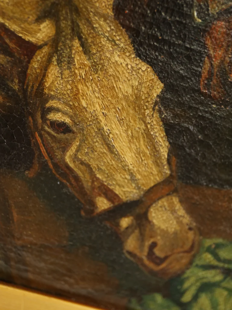 Late 19th Century Continental Oil Painting of Two Horses in a Stable, Signed, c.1880&ndash;1900