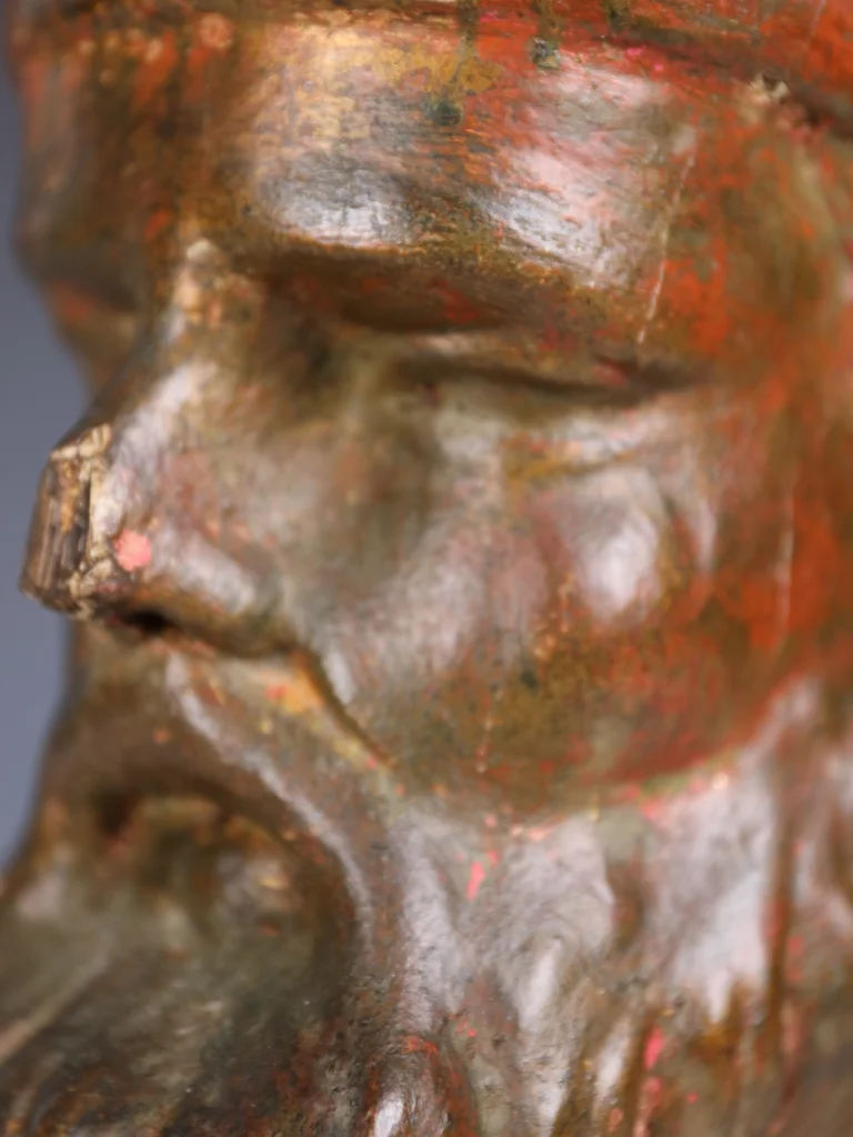 18th Century Polychrome Carved Wooden Bishop Bust, Continental Ecclesiastical Fragment