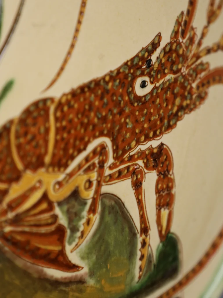 Large Spanish Ceramic Wall Plate with Lobster Decor by Puigdemont | Hand-Painted Majolica Charger