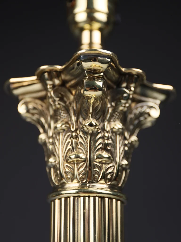 Antique English Brass Corinthian Column Table Lamp