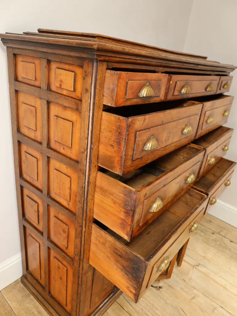 Monumental 19th Century Oak & Pine Bank of Drawers with Secret Compartments