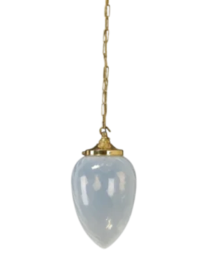 Early 20th Century Milky White Swirled Opaline Glass & Brass Pendant Light