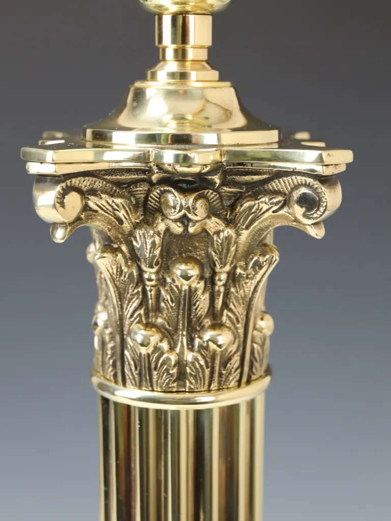 Large Victorian Brass Corinthian Column Table Lamp by Hinks & Sons, England, c.1880&ndash;1900