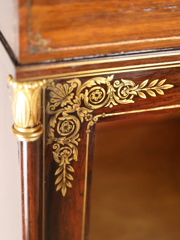 English Regency Rosewood Glazed Bookcase with Brass Inlay &ndash; c.1820