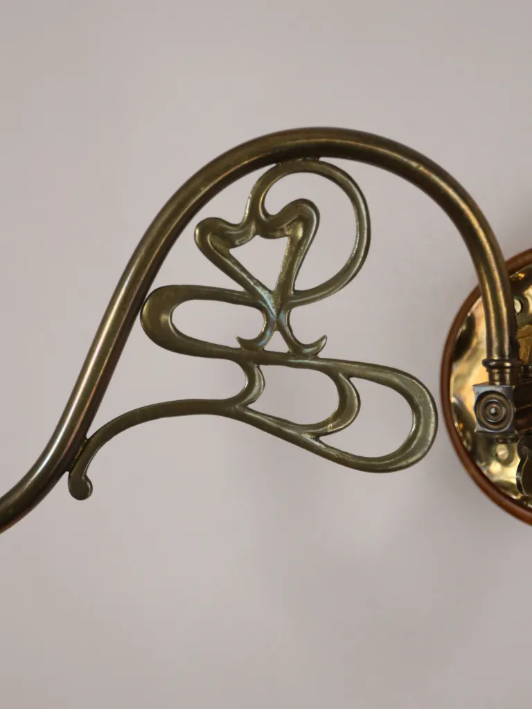 Pair of Arts & Crafts Brass Swing-Arm Wall Lights in the Manner of W.A.S. Benson, c.1900