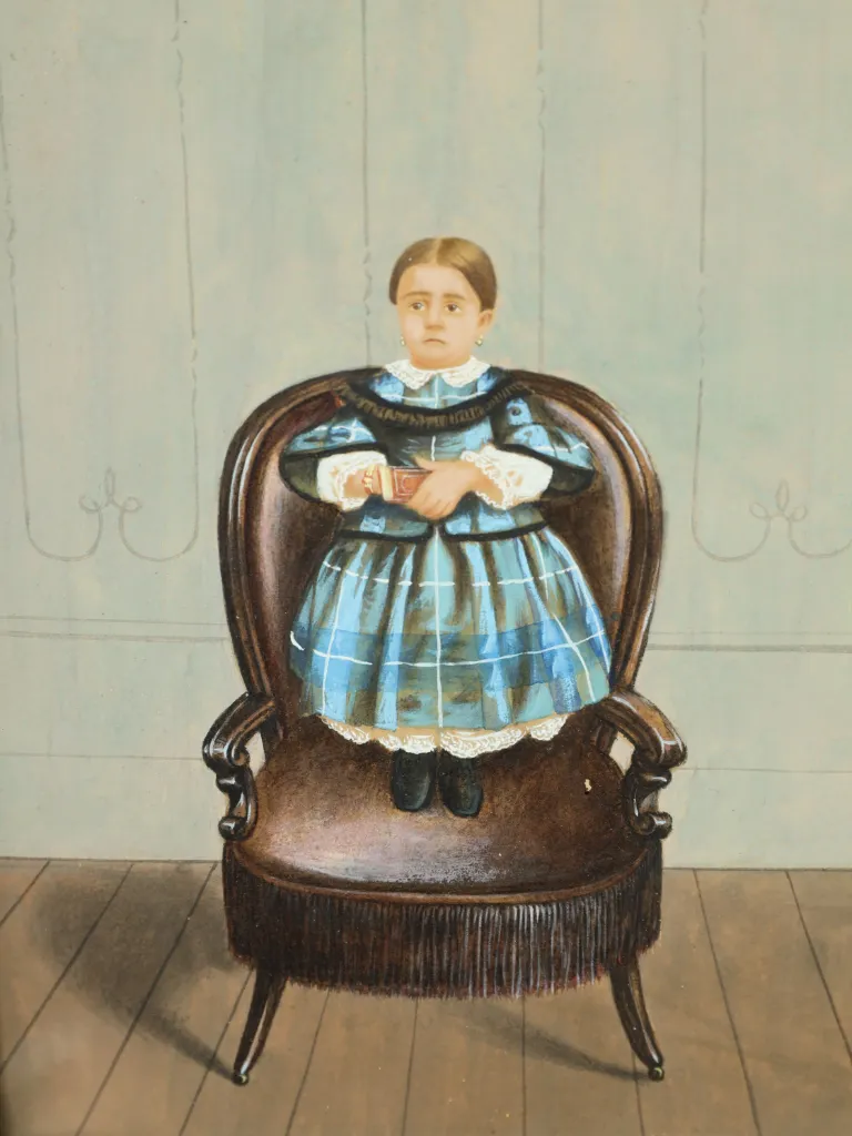 19th Century French Folk Art Portrait of Berthe Houdart as a Young Girl, c.1840&ndash;1850