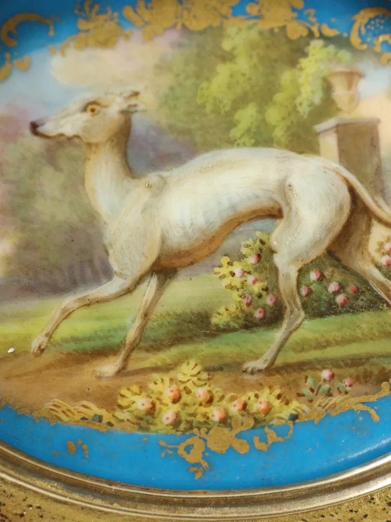 19th century greyhound portrait painted porcelain dog plaque