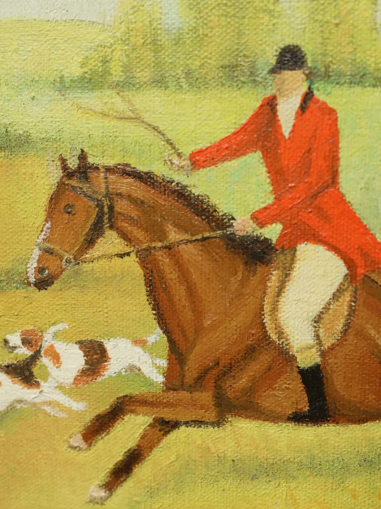 M. Laurent &ndash; Na&iuml;ve Folk Art Hunting Scene with Horses & Hounds, 20th Century