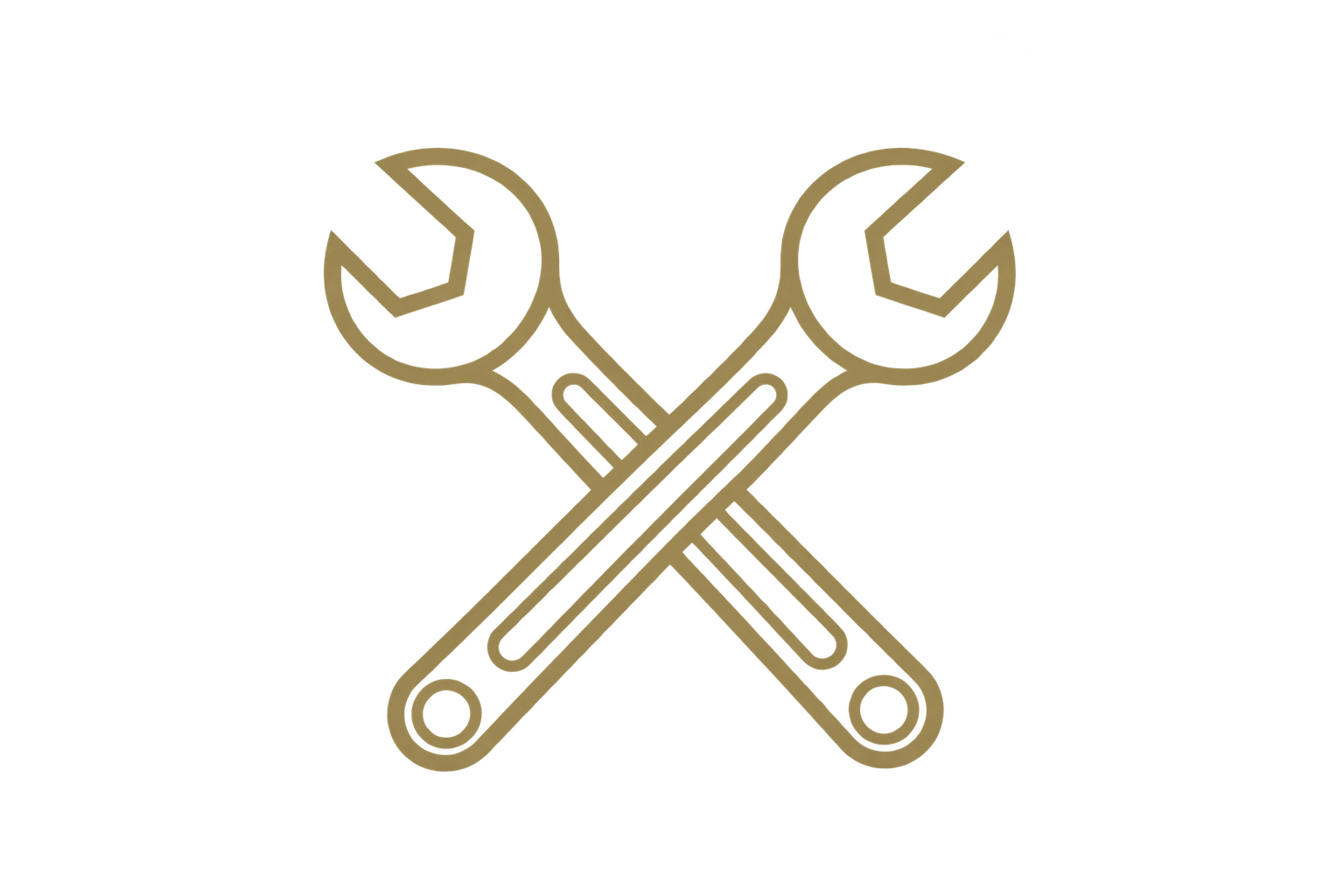 Hand-drawn crossed spanners representing antique restoration and workshop expertise at Shackleton Fox.